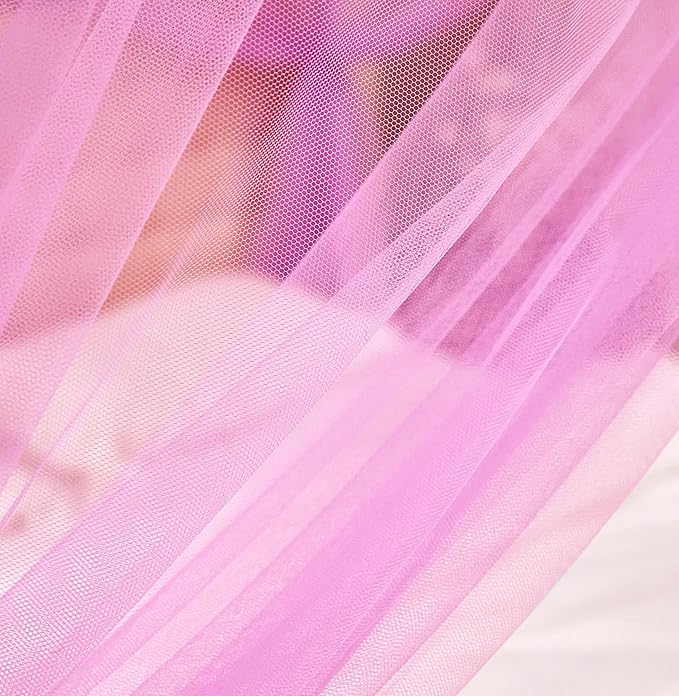 Mengersi Canopy Bed Curtains Bed Canopy with Lights for Girls, Bed Netting Unique Style 4 Door Mosquito Net for Adults Women Bedroom Decor (Pink+Lights, King)
