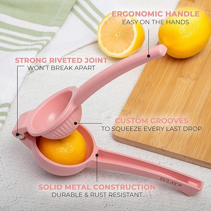 Zulay Premium Quality Metal Lemon Squeezer, Citrus Juicer, Manual Press for Extracting the Most Juice Possible - Pink
