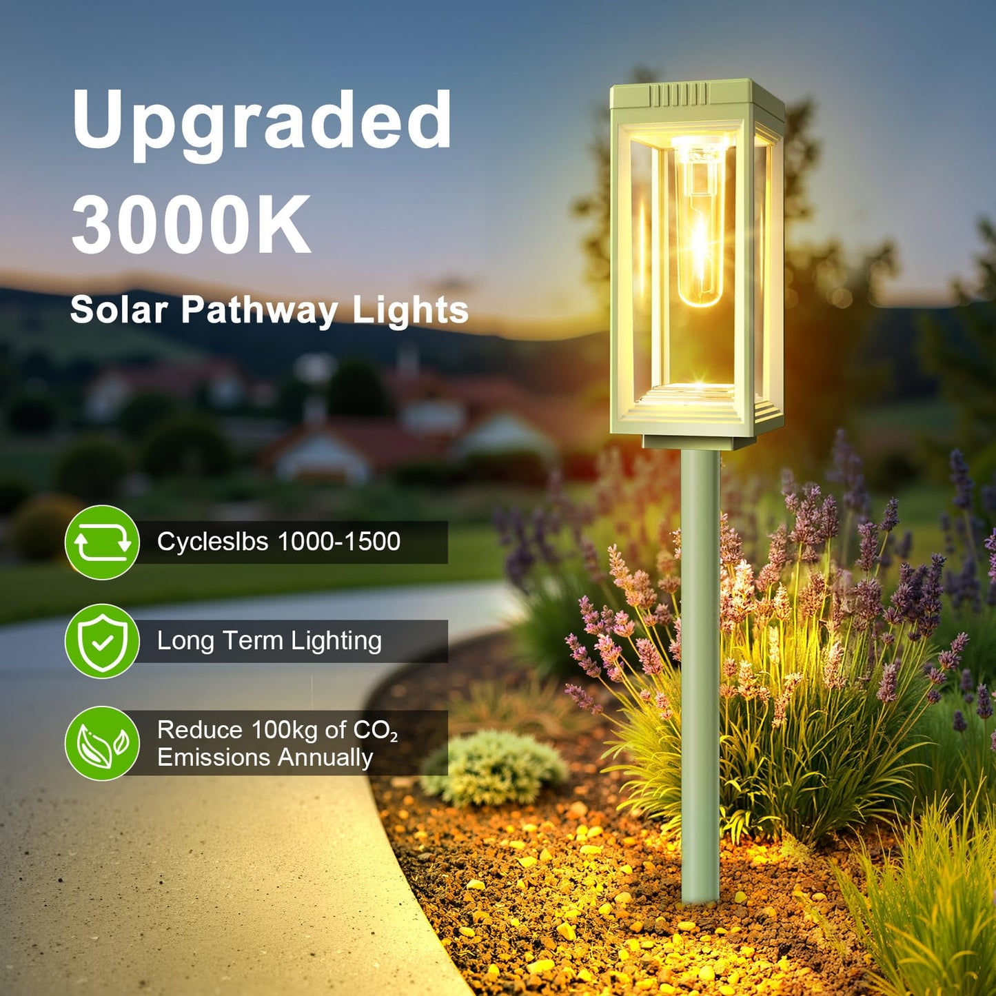 Bright Solar Pathway Lights Outdoor Waterproof  4 Pack Upgraded Solar Lights  15+ Hours Runtime Garden Light  Auto On/Off  Lighting For Outside Yard Walkway Driveway Landscape  Warm White-Green Shell