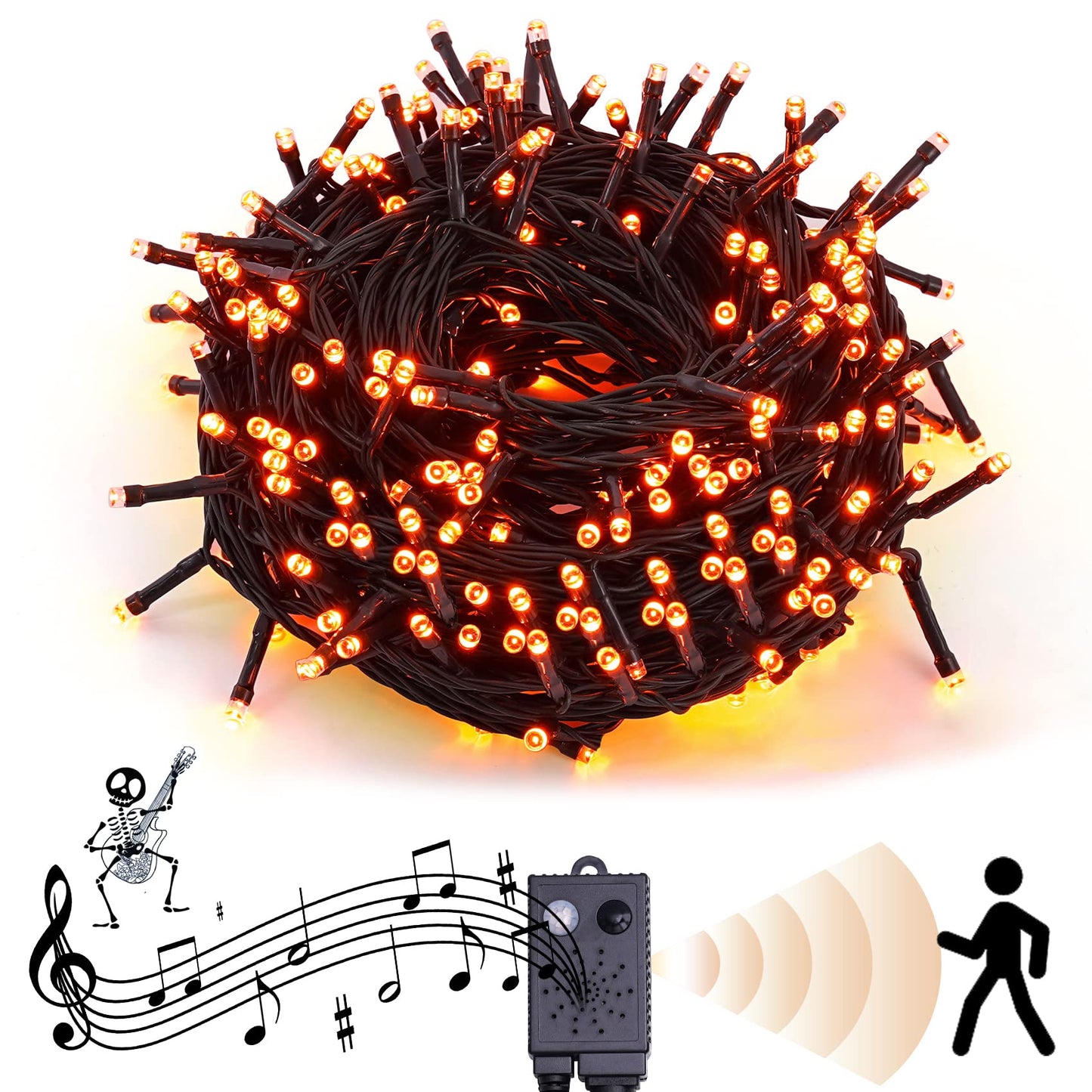 Halloween String Lights With Music Sync Spooky Sounds - 6 Lighting Modes  300 Led Lights For Haunted Party Yard Room Decor (Orange)
