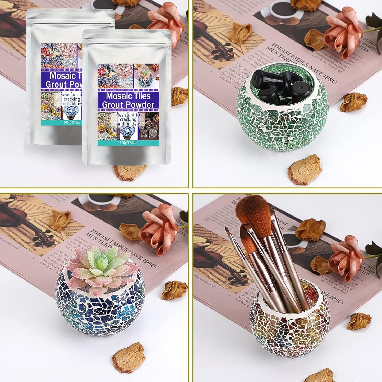 Mosaic Grout, Mosaics Tile Tools, Mosaic Tile Accessories – Essential for Handmade Grouting and Perfect for DIY Craft Projects (Gray, 500G)