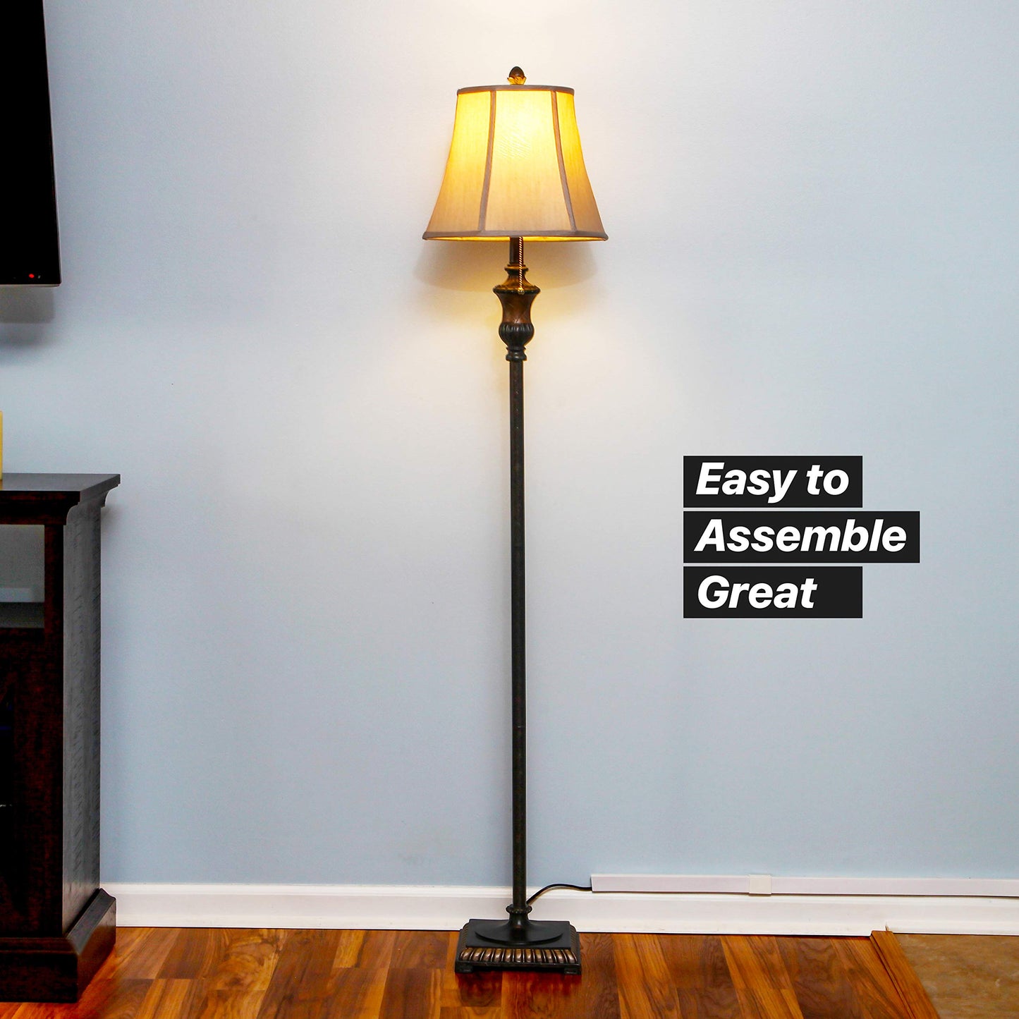 Brightech Sophia Led Floor Lamp - Mid Century Modern Bronze Design With Fabric Shade For Bedroom, Living Room & Office - Model Fl-Sphia-Bnz