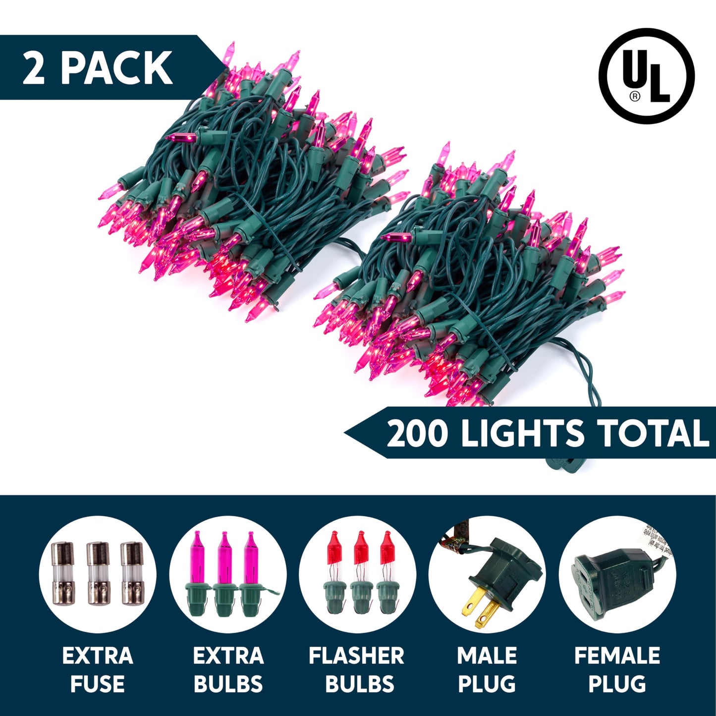 Joiedomi Pink Christmas String Lights 200(2X100) 42.8Ft Valentines Day Fairy Tree Lights Plug In For Indoor Outdoor Xmas Valentines Decor Patio Holiday Theme Party Yard House Green Wire
