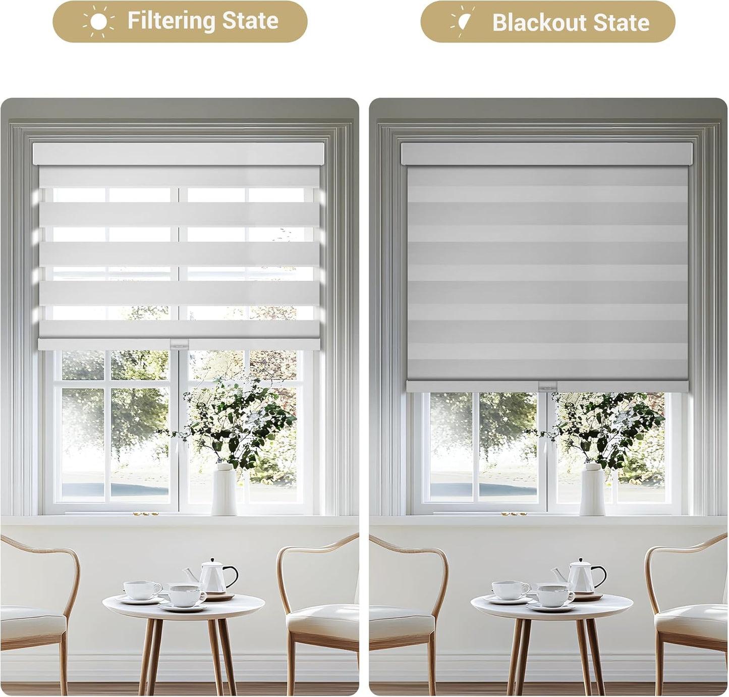 Cordless Zebra Blinds for Windows, Blackout Interior Blinds,Easy to Install,UV Protection,for Offices and Home,Custom Roller Shades, Solid White, 82" W x 72" H