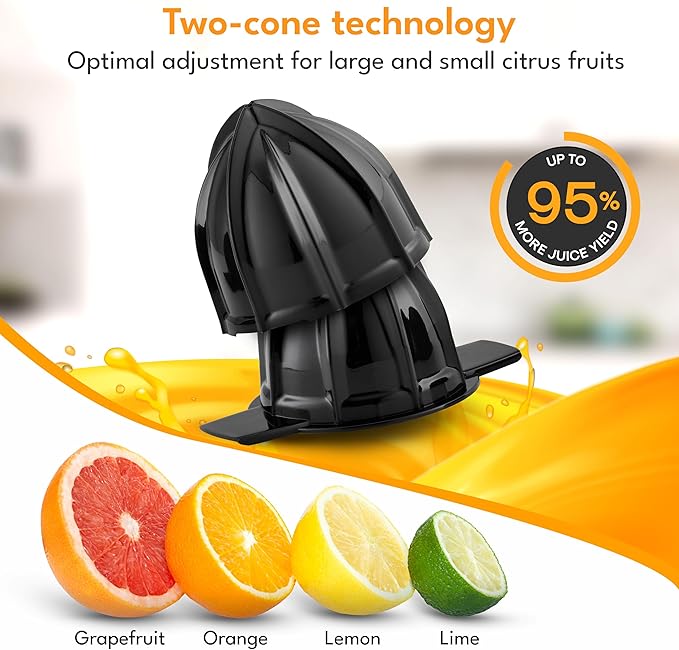 LEBENLANG Electric Citrus juicer - 2 cones & BPA-free I High juice yield & Large Volume I 24oz Orange juicer squeezer I Esprimidoras electrico Exprimidor de limones y jugo naranjas for Juicers Machine