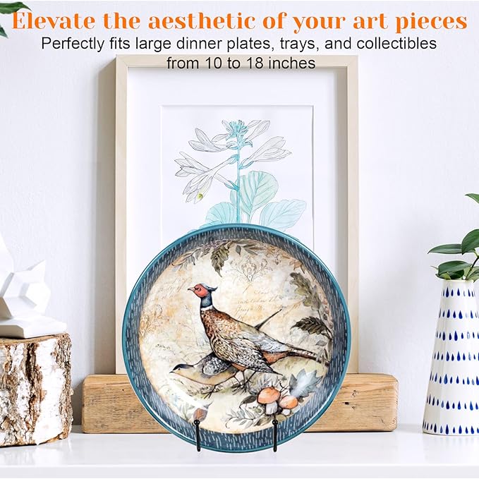 4 Pack 8 Inch Plate Display Stand Black Metal Plate Holder Display Stands Frame Holders Stand for Displaying Picture, Decorative Platter, Book, Plaque, Photo, Small Easel, Tabletop Art