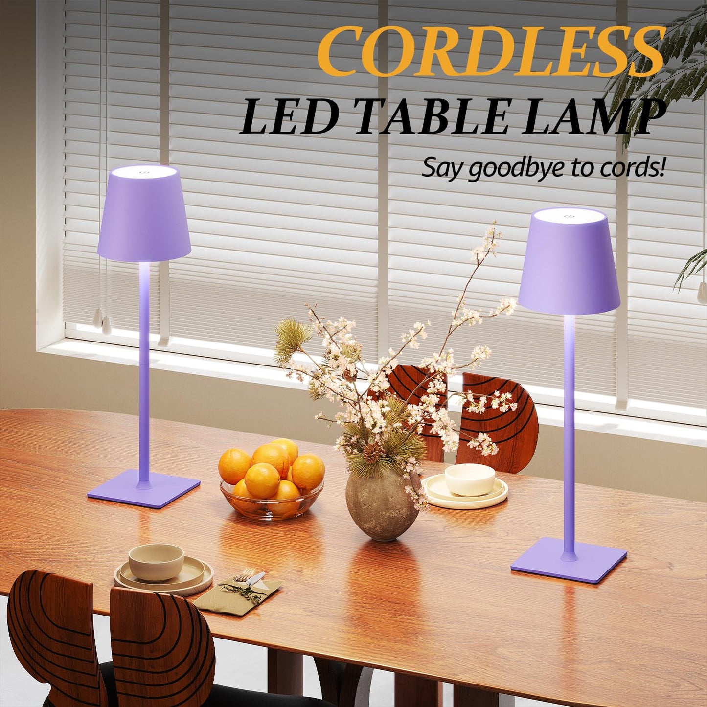 CHLORANTHUS Cordless Table Lamps, 2 Pack, Stepless Dimming, 5000mAh Battery, Purple, Model -15
