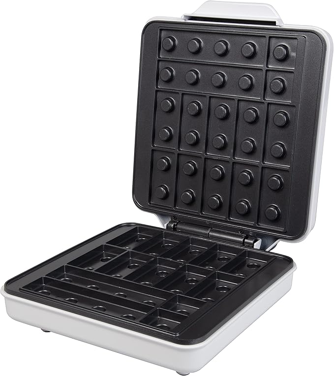 Building Brick Electric Waffle Maker- Cook Fun Buildable Holiday Waffles, Pancakes- Make Gingerbread Man Houses & Cars Out of Stackable Waffles- Bite Sized for Kids, Nonstick Iron w Recipes Xmas Gift