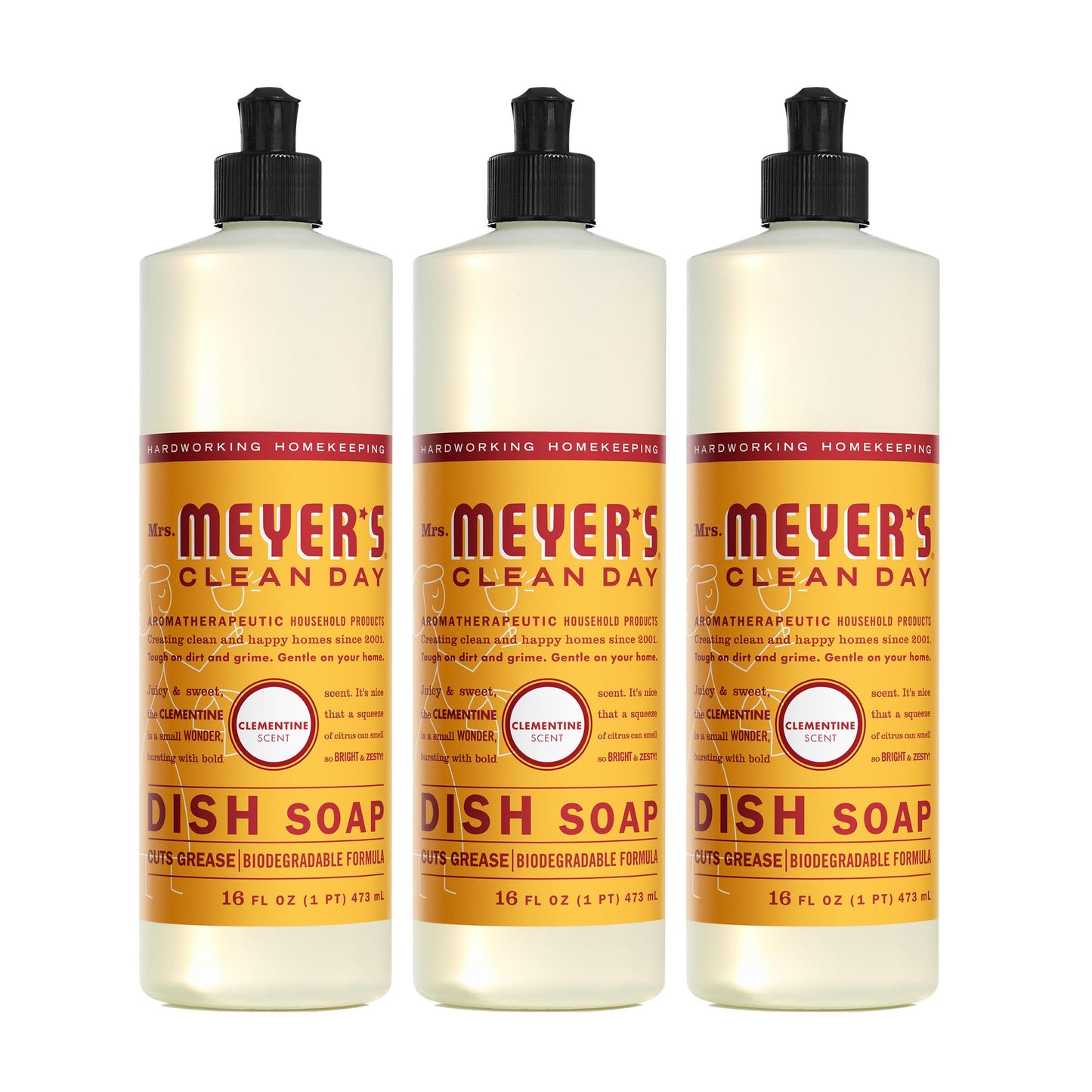 Mrs. MEYER'S CLEAN DAY Dish Soap, Clementine Scent, 16oz (Pack of 3)