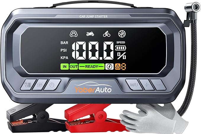 YaberAuto 12-in-1 Jump Starter with Air Compressor 8000A 160PSI 65W Charging, Portable Car Battery Jump Starter (All Gas/1...