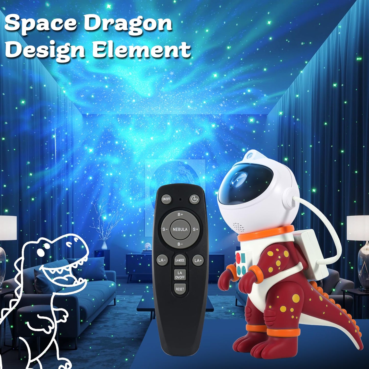 Lovme Galaxy Star Projection Night Light  Dinosaur Astronaut Space Projector With 8 Modes Starry Nebula Effects  Timer & Remote Control  Bedroom Ceiling Decor For Kids  Christmas Birthday Gift(Red)
