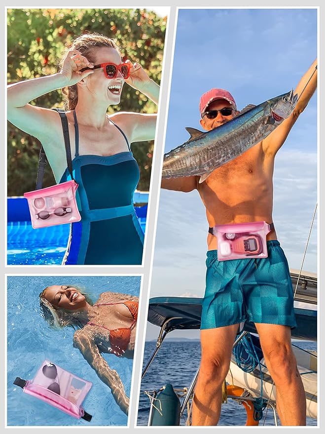 HEETA Waterproof Fanny Pack, Waterproof Pouch Dry Bag 2/3/4 Pack for Phone, Adjustable Waist Strap and Screen Touch Sensitive for Swimming Kayaking Boating Beach Fishing Diving Surfing Accessories