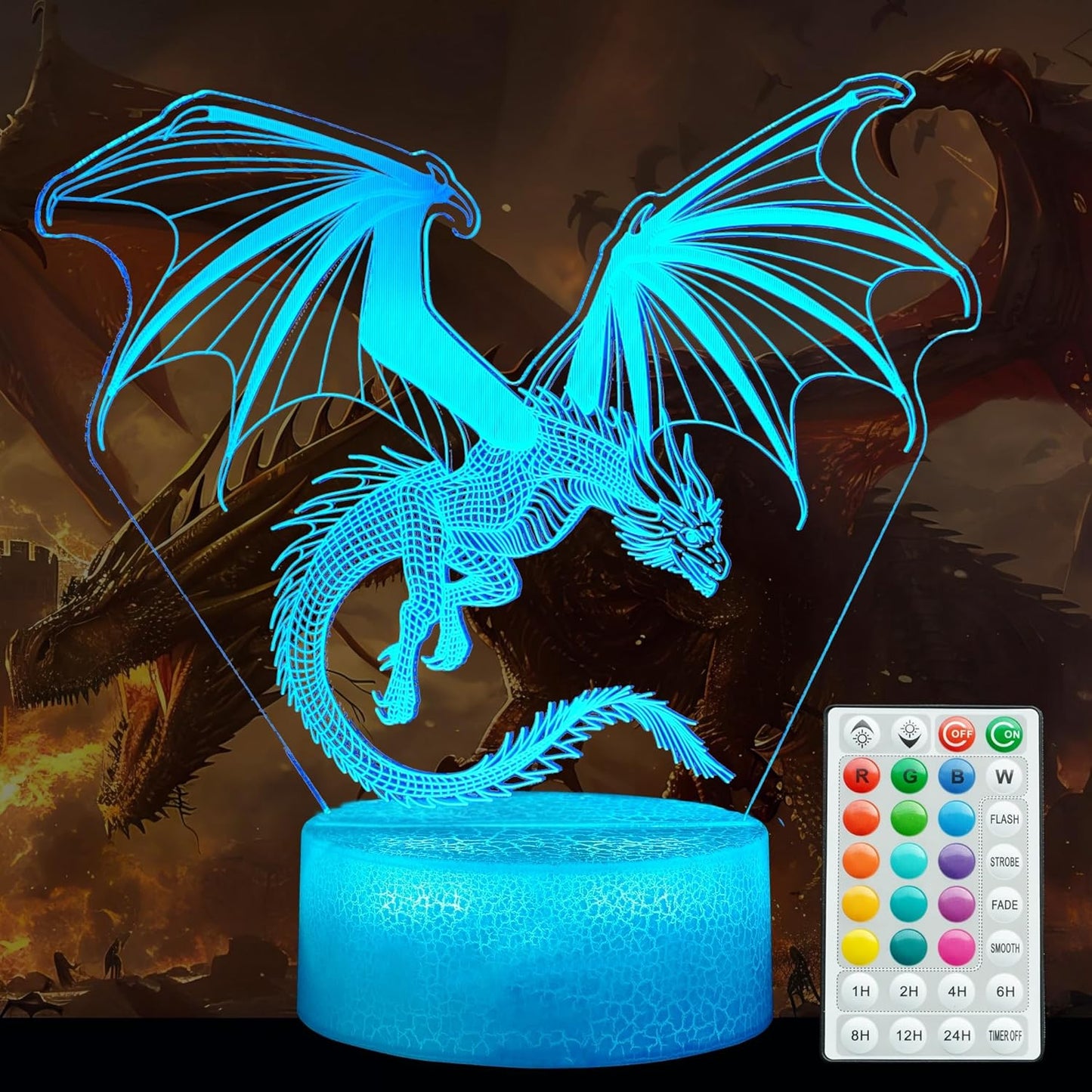 Dragon Night Light, Dragon Gifts, 3D Illusion Lamp with 16 Colors Changing, Timer, 4 Flash Modes and Dimmable, Kids Boys Girls Room Decoration, Holiday Xmas Gifts