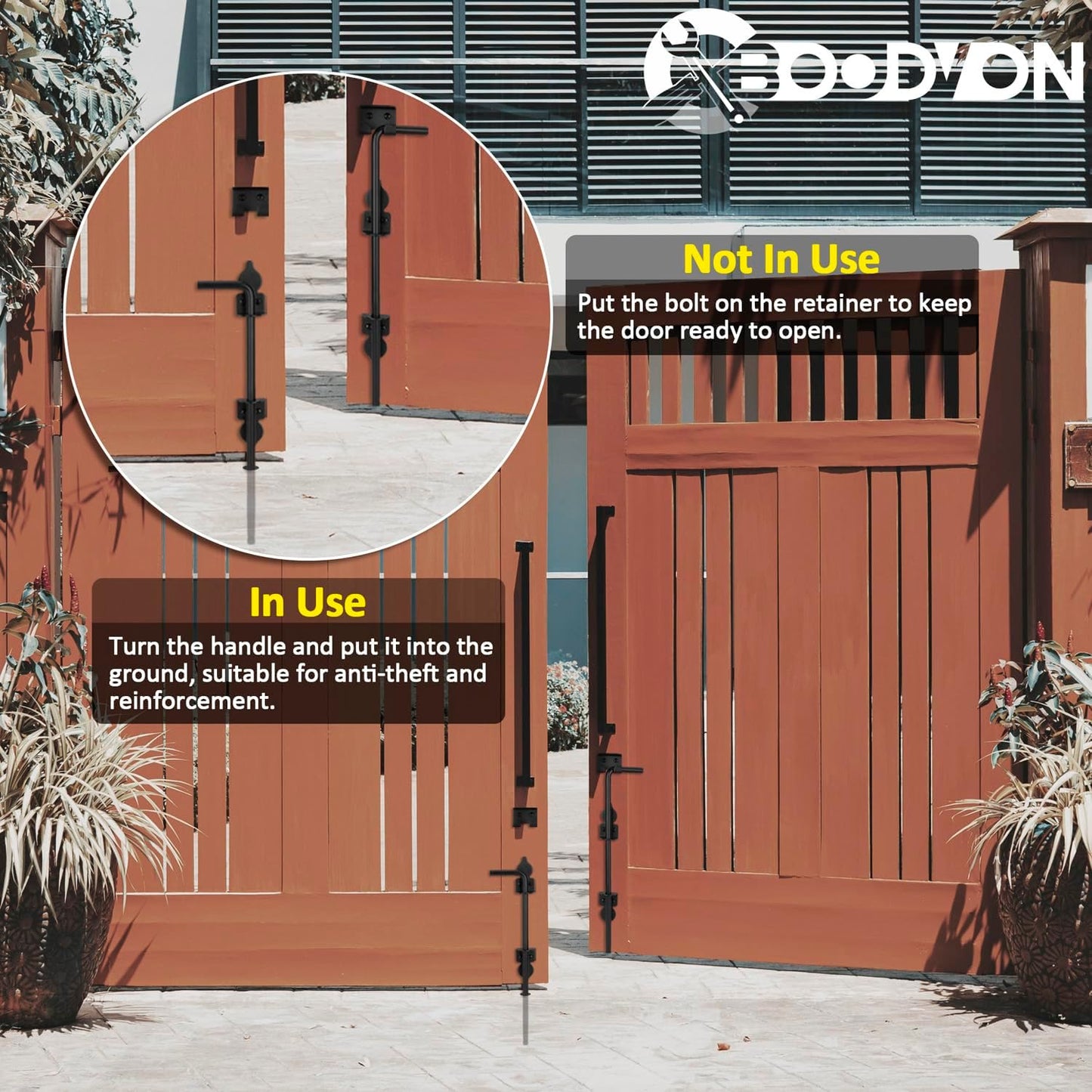 36 Inch Cane Bolt Gate Drop Rod Heavy Duty Gate Hardware, Gate Ground Latch for Wooden Fences, Metal Gates Doors Stopper for Gate Ground, Wrought Iron Gate Latches, Black Finish(2 Pack)