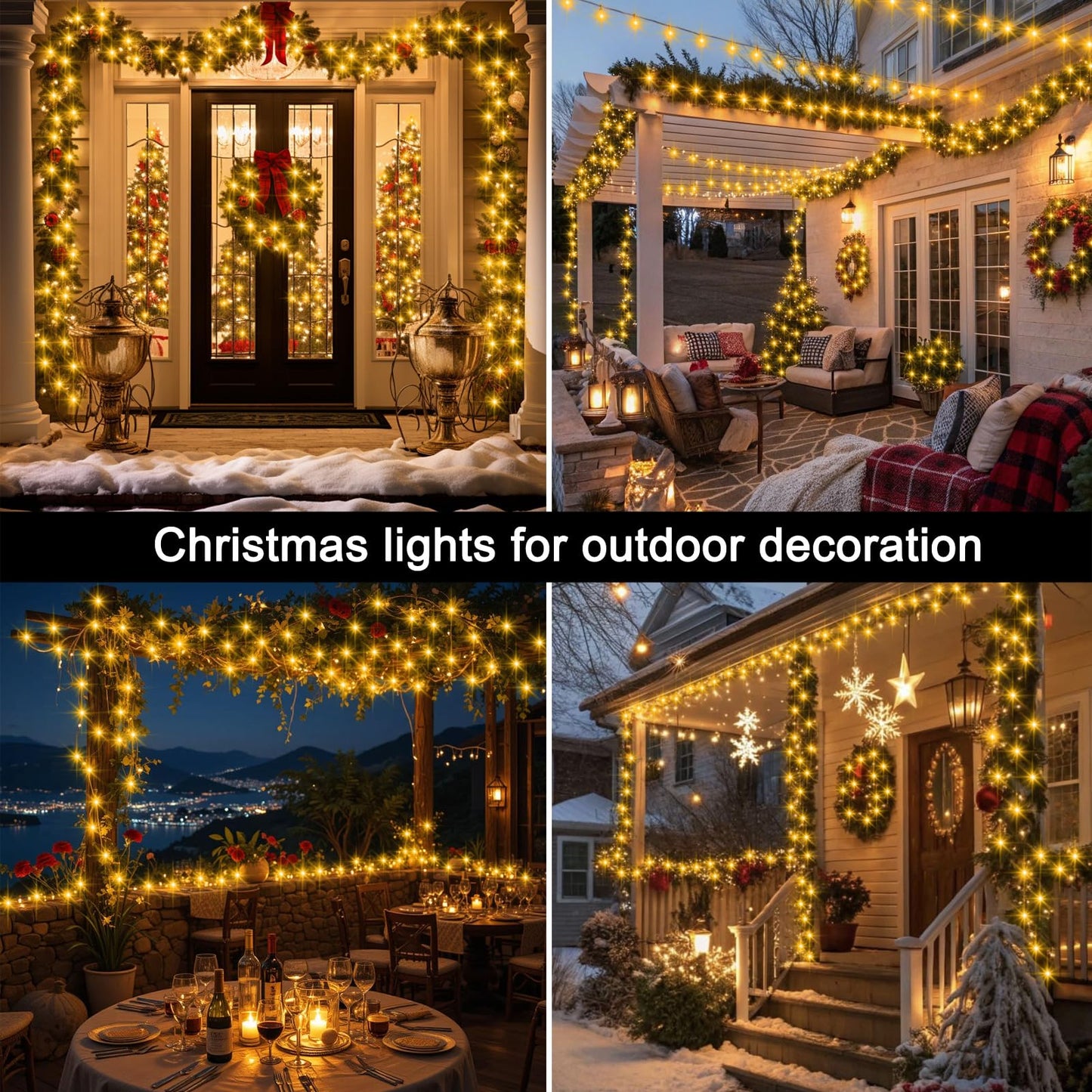 Echosari 400 Led Christmas String Lights Connectable  Extra Long 66Ft Outdoor String Lights End-To-End Plug In With Remote Timer For Garden Patio Tree Decor (Warm White)