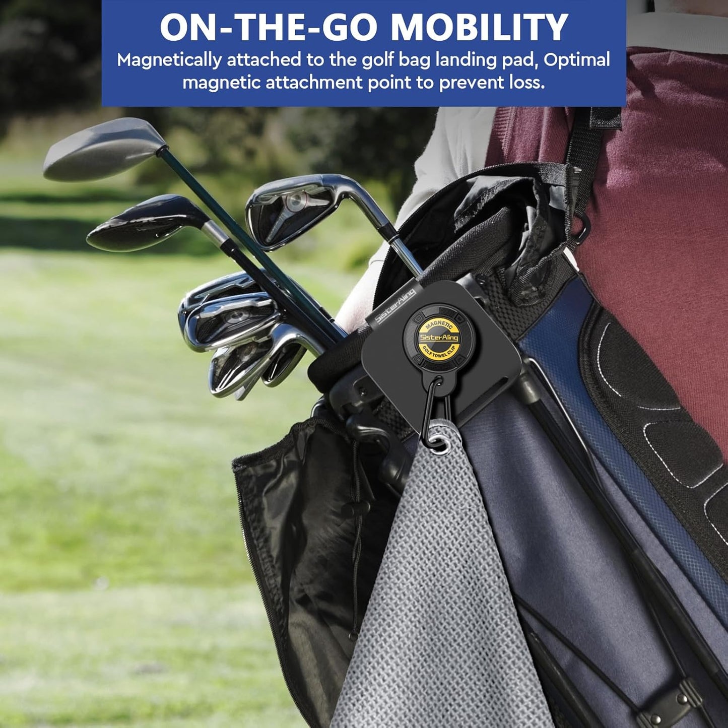 Magnetic Golf Towel Clip Set - Strong Magnet Hold, Removable & Easy Clean, Men's Golf Gift