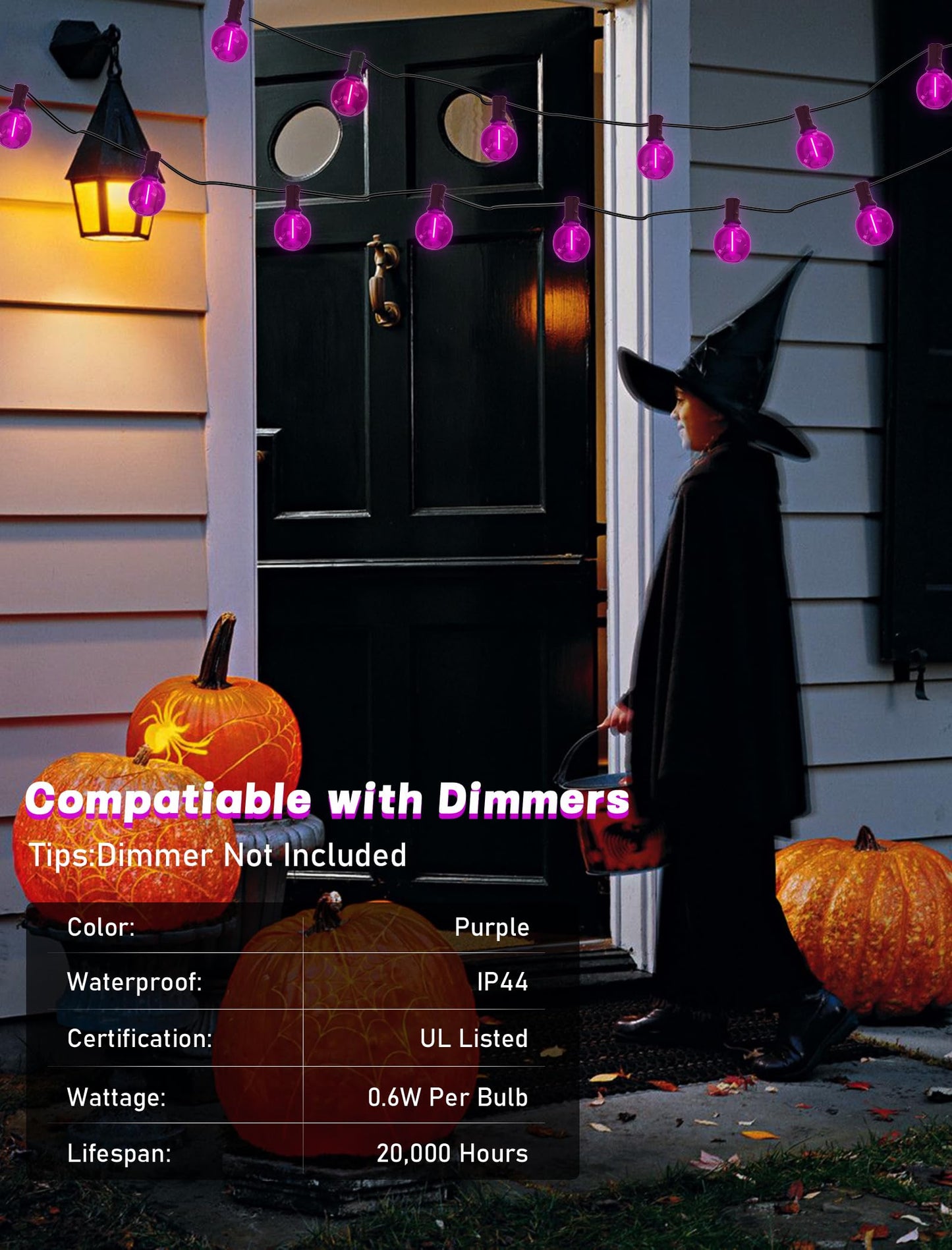 Sunsgne G40 Led Purple Lights Outdoor  25 Feet Halloween Purple String Lights With 25 Count Bulbs For Halloween Thanksgiving Indoor Outdoor Party Festival Haunted House Decor
