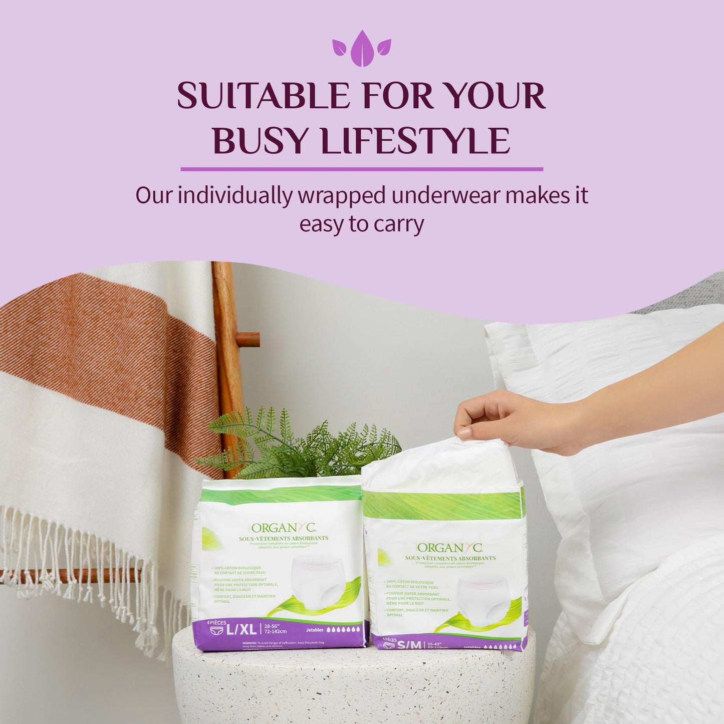 Organyc - Certified Organic Cotton Disposable Period Underwear for Sensitive Skin, Super Absorbent for Women, All-Day or Overnight, S/M, 4 Count