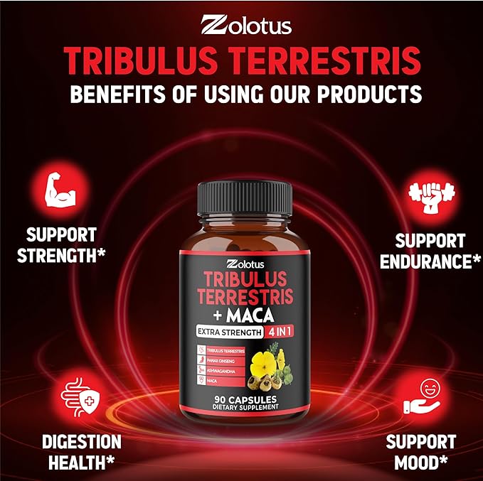 Zolotus 2 Packs Tribulus Terrestris with Maca Root Ashwagndha Root, Panax Ginseng - 6 Months Supply