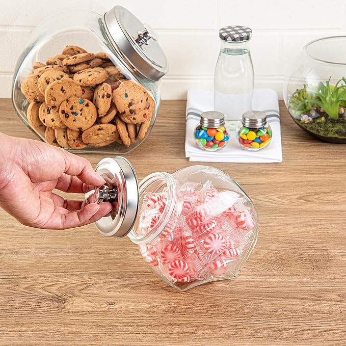Restaurantware Vetri 0.3 Gallon Penny Jar 1 Durable Candy Jar - With Wide Spout Chrome Lid Clear Glass Cookie Jars For Kitchen Counter Dishwashable