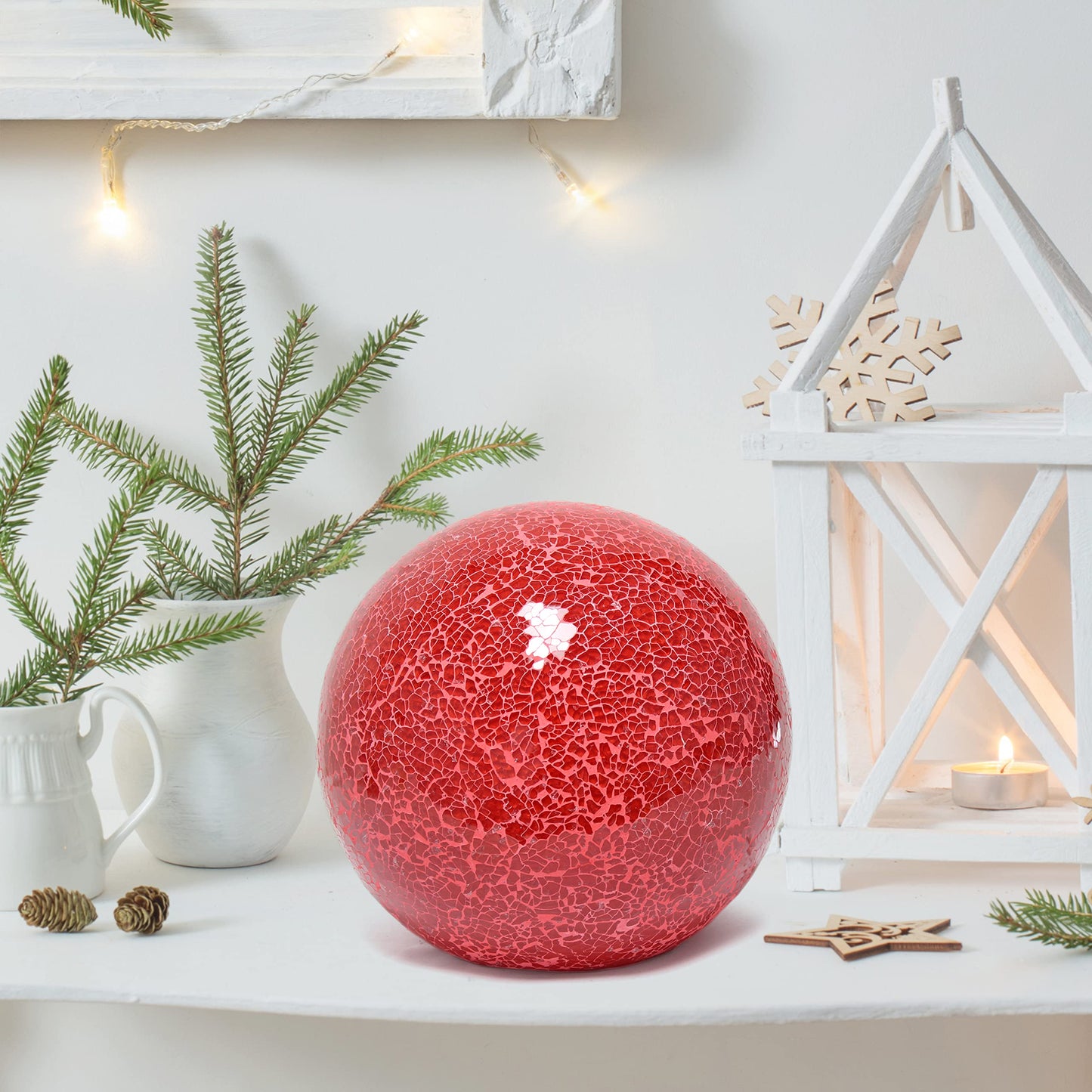 Simple Designs LT3302-RED Mosaic Stone Ball Table Lamp, Ceramic, 8inL x 8inW x 7.75inH, Red