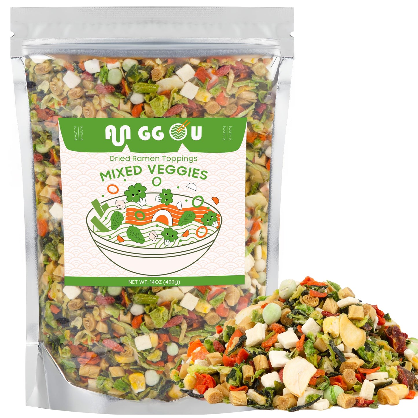 Classic Ramen Toppings Vegetable Mix 14oz, 12 Ingredient Dried Veggie Blend with Goji, Cabbage, Corn & Shitake etc, Non-GMO, Low