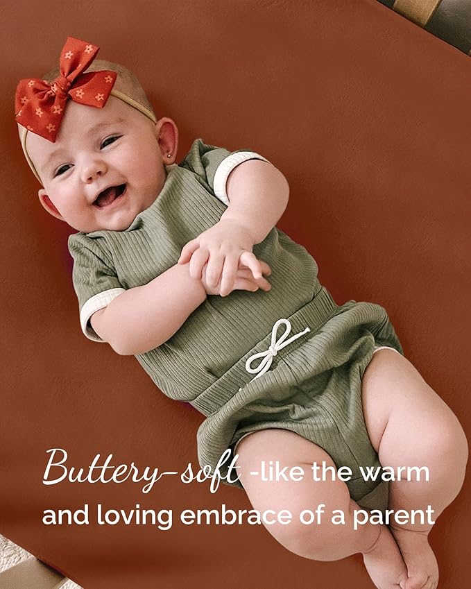 Bassinet Fitted Sheets for Chicco LullaGo Anywhere, Baby Bjorn Cradle and 14 x 29 Mattress Pad - Buttery Soft, Premium Stretchy Jersey Knit Sheets - Burnt Orange+Mustard Yellow+ Gray, 3 Pack