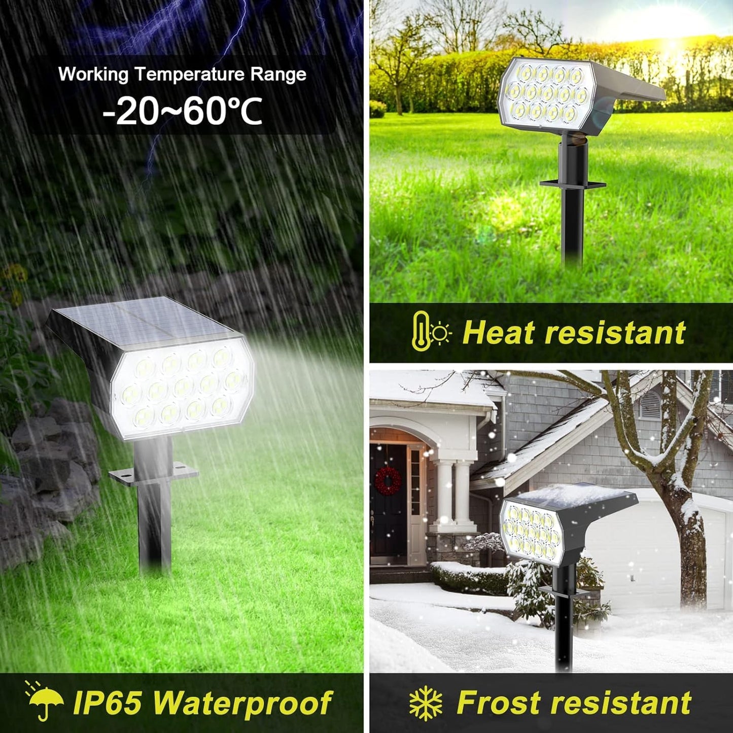 Solar Spot Lights Outdoor Waterproof IP65, [6 Pack/52 LED] 2-in-1 Solar Landscaping Spotlights, 3 Lighting Modes Solar Powered Garden Flood Light for Patio Pathway Driveway Yard Pool (Cool White)