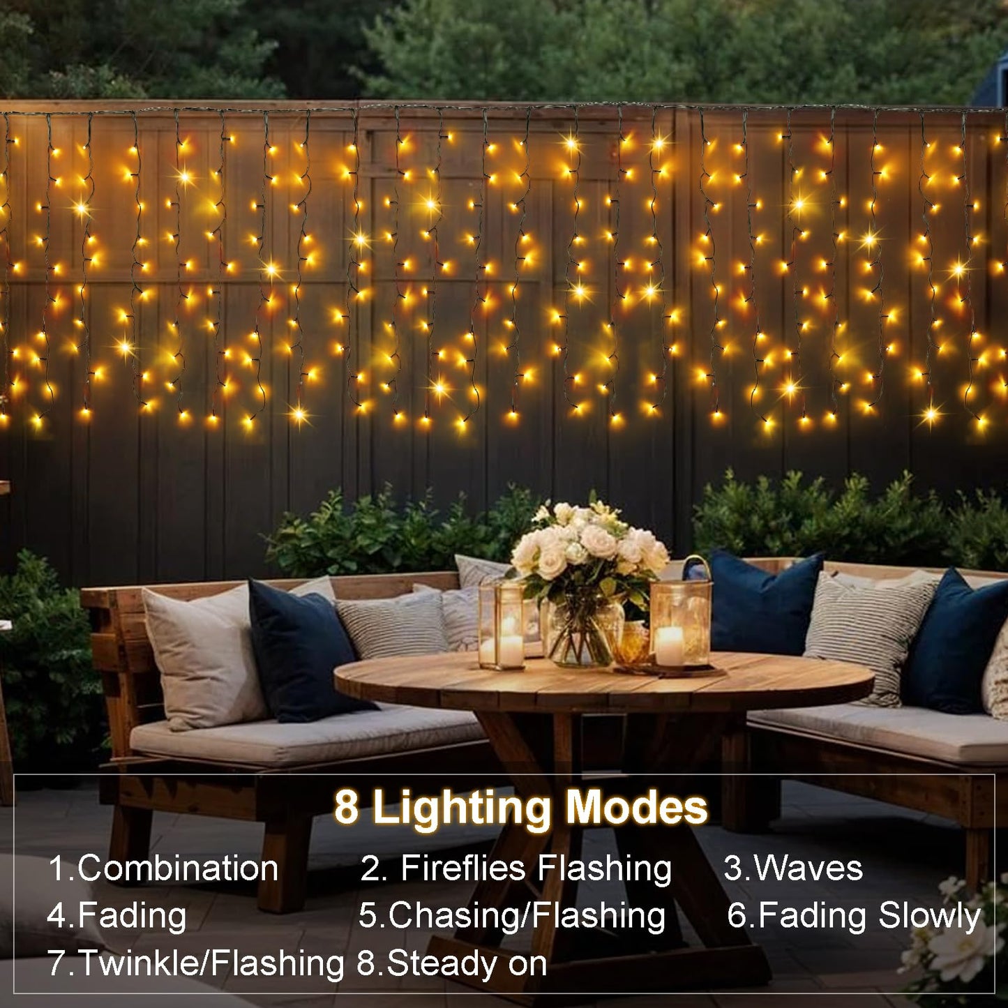 DBFAIRY Solar Curtain Lights 200 LED Waterproof 13ft x 3.3ft Warm White Green Wire Model 4X1-01WW for Outdoor Decoration