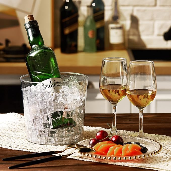 Plastic Ice Bucket Clear Flower Vases 6L Large Champagne Beer Buckets Classic Transparent Wine Chiller Tub Portable Wine Cooler Bucket Multipurpose Trash Can Wastebasket for Party Bar Kitchen (12 Pcs)