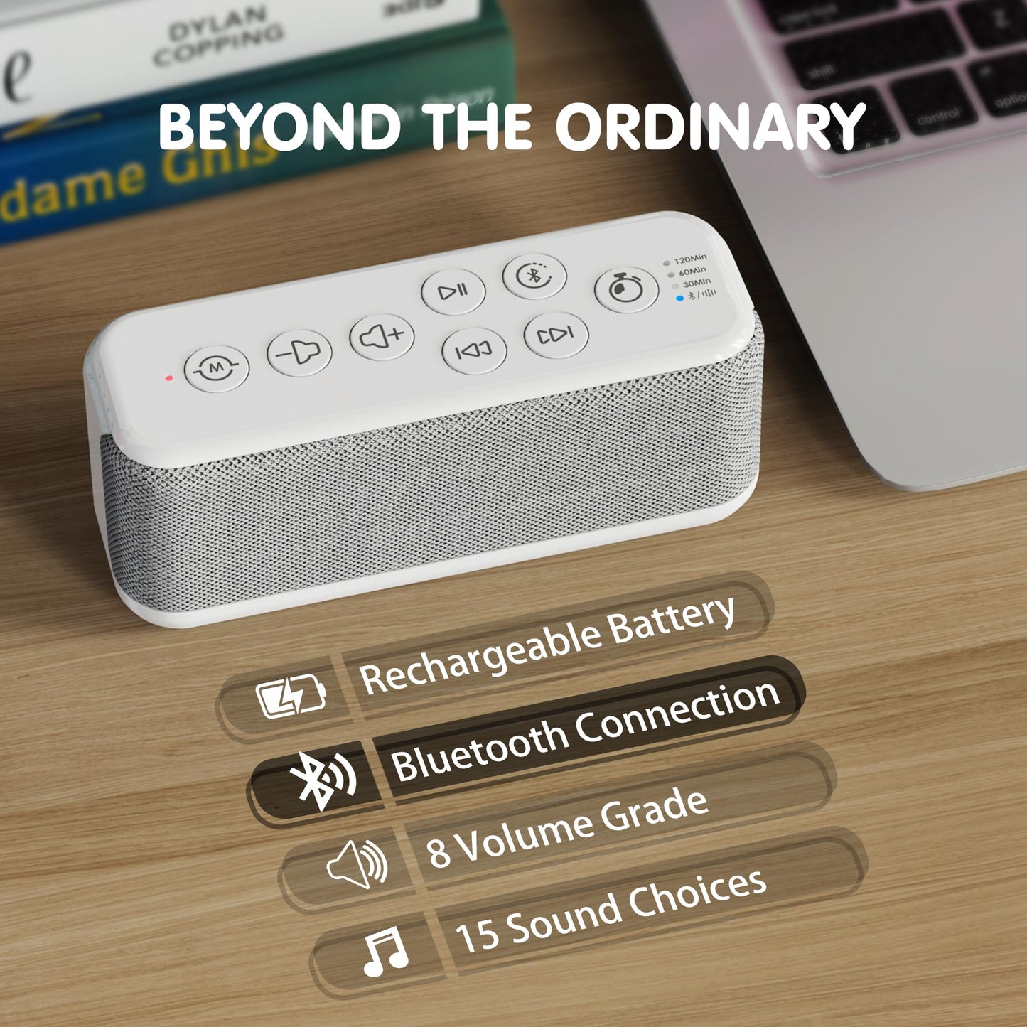 OnLyee White Noise Sound Machine with Bluetooth Speaker, 15 Soothing Sounds, Office Privacy & Noise Canceling, 3000mAh Rechargeable Battery, Auto-Off Timer & 8-Level Volume– Ideal for Baby