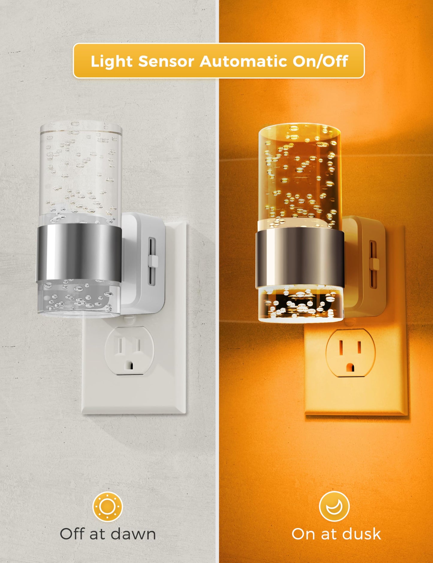L LOHAS LED Night Light, Dimmable Plug-in, 2 Pack, Adjustable Brightness 0-100 LM, Amber, Model A-GY19707DCH2US-2