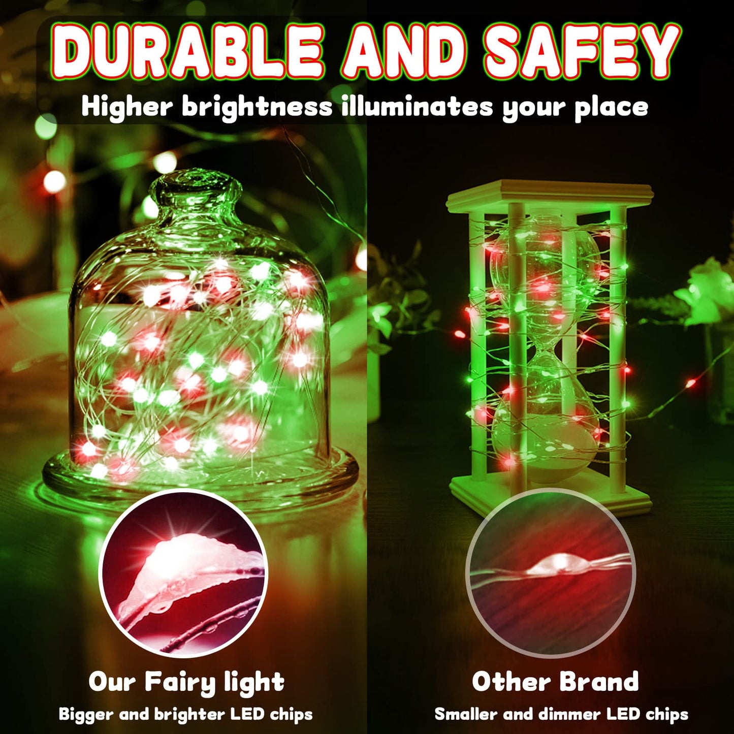 Smacen Led Fairy Lights 100Ft Red And Green Christmas String Lights Indoor Outdoor  Waterproof Copper Wire Starry String Lights Plug In For Wedding Holiday Party  Bedroom  Christmas D?Cor (Red &Green)