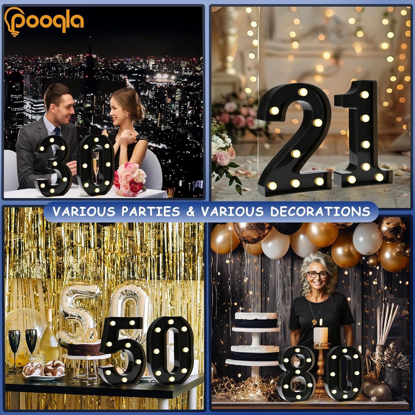 Pooqla Light Up Number 25 Birthday Decorations, Black Plastic Table Decor for 25th Anniversary, Size: Number 25
