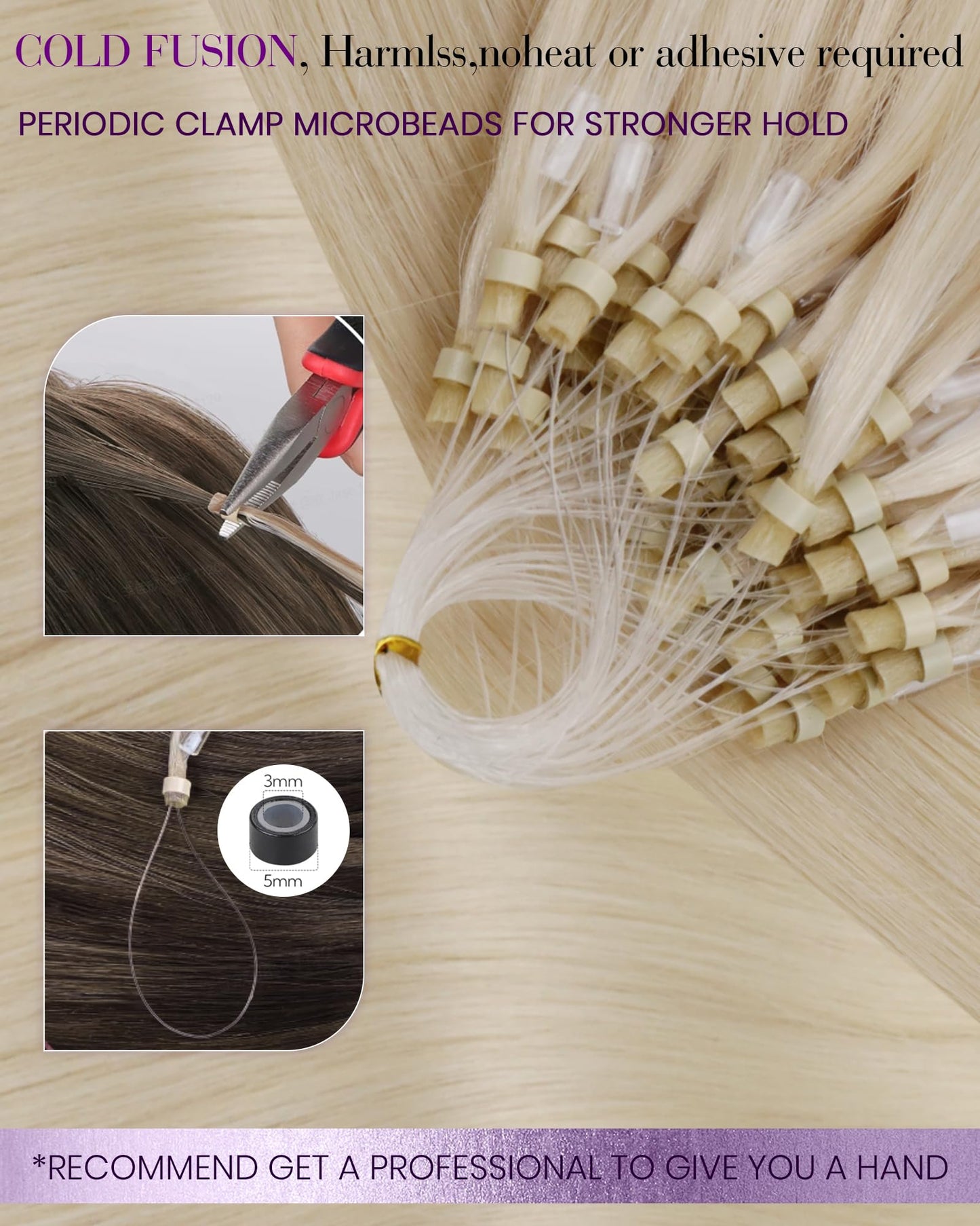 LaaVoo Micro Beads Hair Extensions Blonde Microlink Hair Extensions Human Hair Bleach Blonde Micro Loop Hair Extensions Real Hum