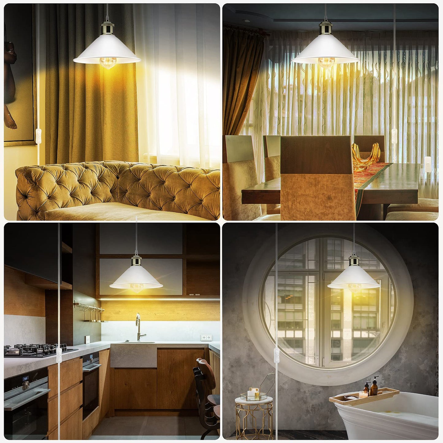 LYOOWNG Plug-in Pendant Light, Industrial Design, Metal, White, Model LY-20036