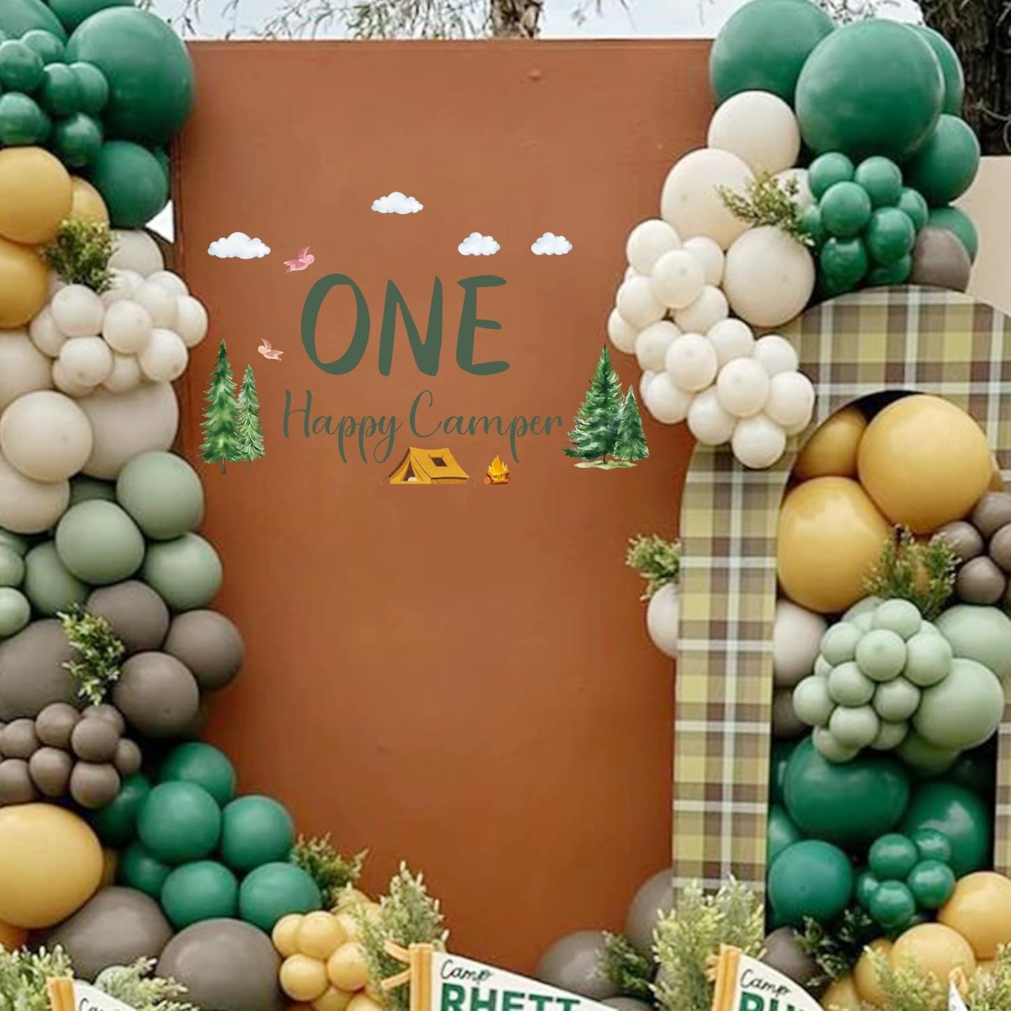 One Happy Camper Decal - Camping 1st Birthday Party Decorations Stickers, Forest Adventure Party Decoration Supplies Wall Stickers, Balloon Arch and Backdrop Decoration Camping Sign Wall Decal