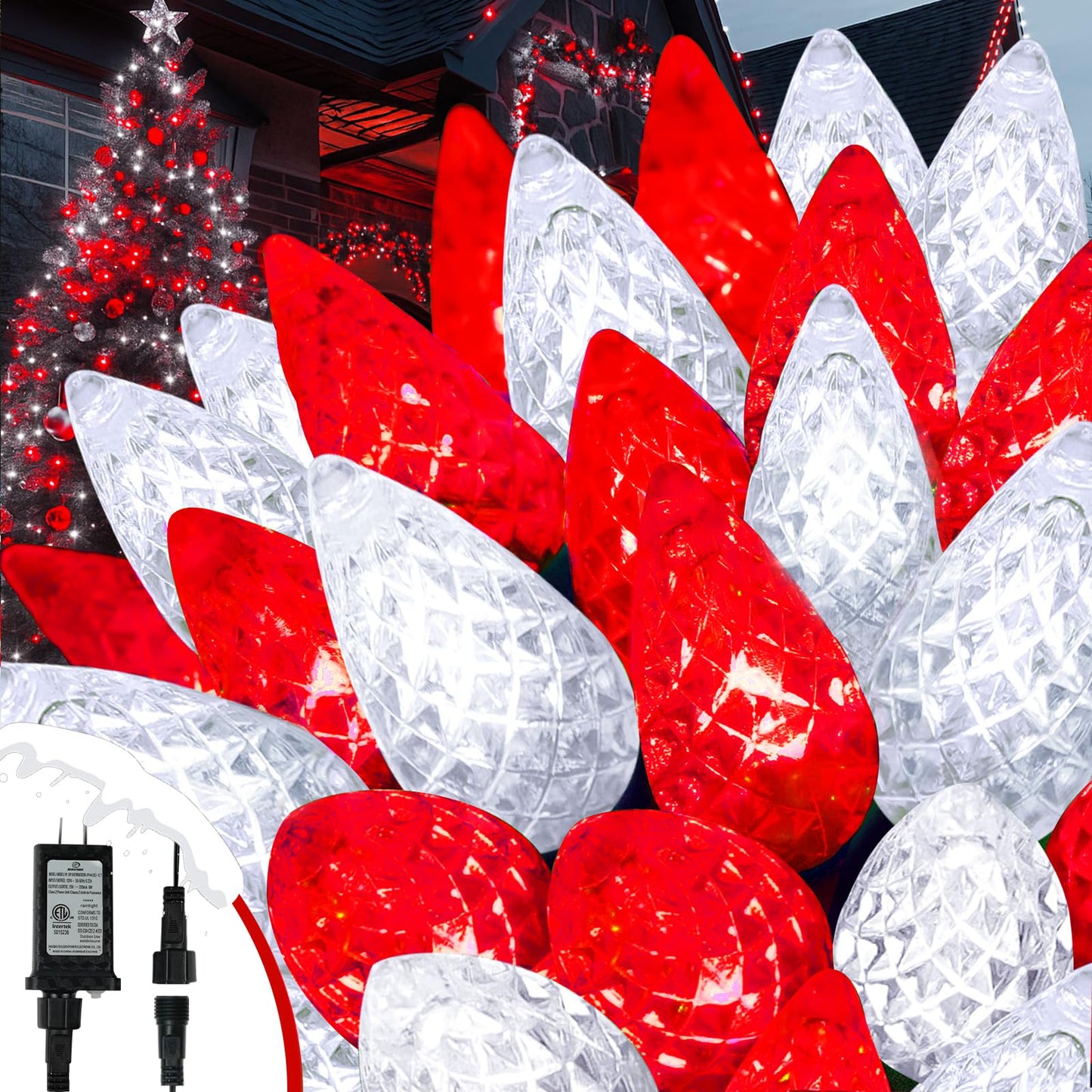 Upgraded 250 Led C6 Connectable Christmas String Lights Red And White  82Ft Waterproof Christmas Twinkle Light Outdoor  Plug In Fairy Lights Indoor With 13 Modes & Timer For Christmas Tree Decorations