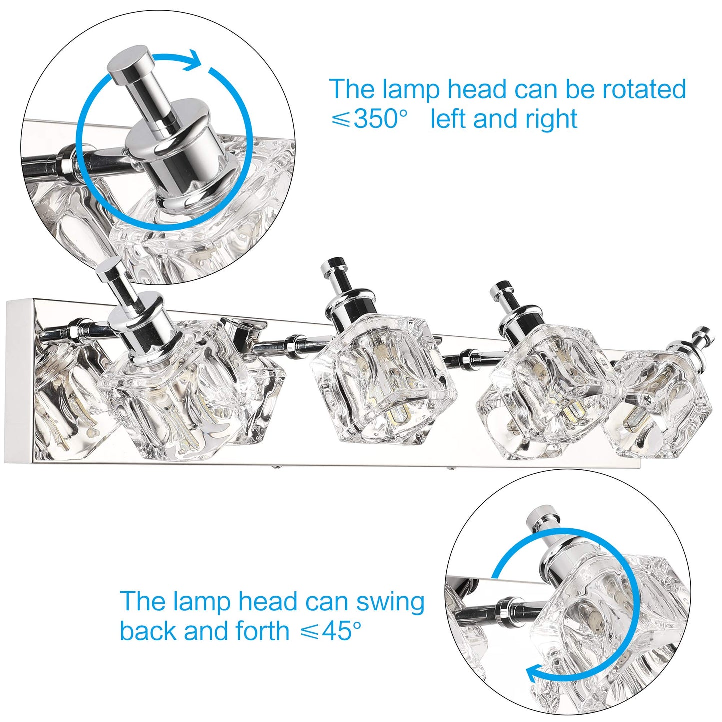 Presde Bathroom Vanity Light Fixtures - Modern Led 4 Lights, Chrome, Crystal Finish, Excludes Bulb