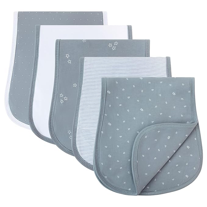 Ely's & Co. Baby Burp Cloths - 5pc Hourglass Shape with Extra Absorbent - Baby Bibs & Burp Cloths Baby Girl and Baby Boy, Newborn Essentials (Blue Leaf)