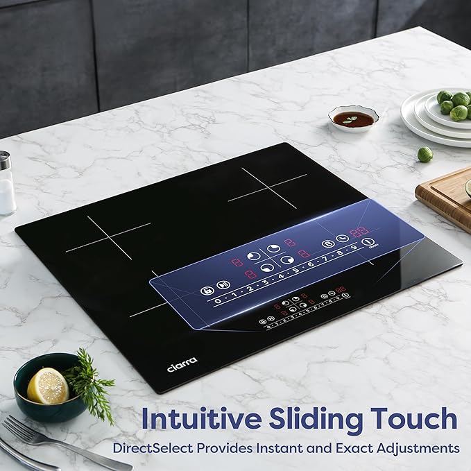 CDV 7200W Built-in Induction Cooktop 4 Burners, 24 Inch Electric Cooktop Touch Control Ceramic Glass Plate 9 Power Levels Fast Heating Child Safety Lock