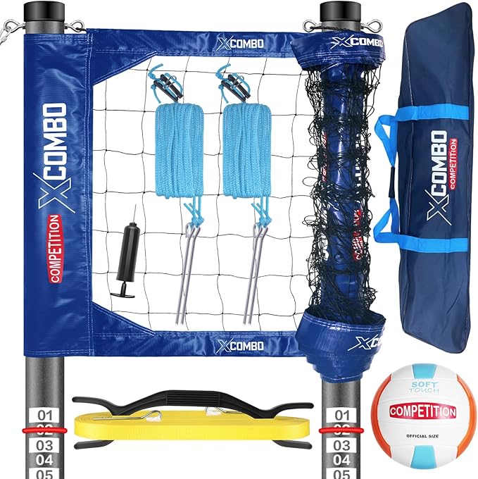 JOLORLY Professional Volleyball Net Set Heavy Duty for Outdoor Backyard Portable with Aluminum Adjustable Height Scoring P...