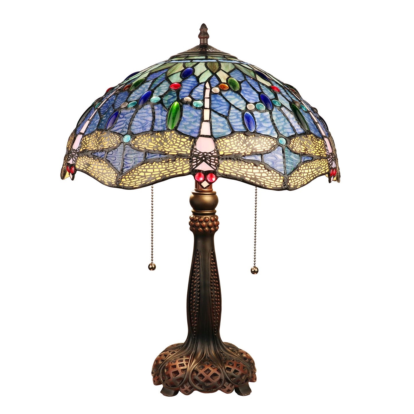 Chloe Lighting Table Lamp, Dragonfly-Style, 2 Light, Dark Bronze, 16in Wide, Multicolor, Model CH3T524BD16-TL2