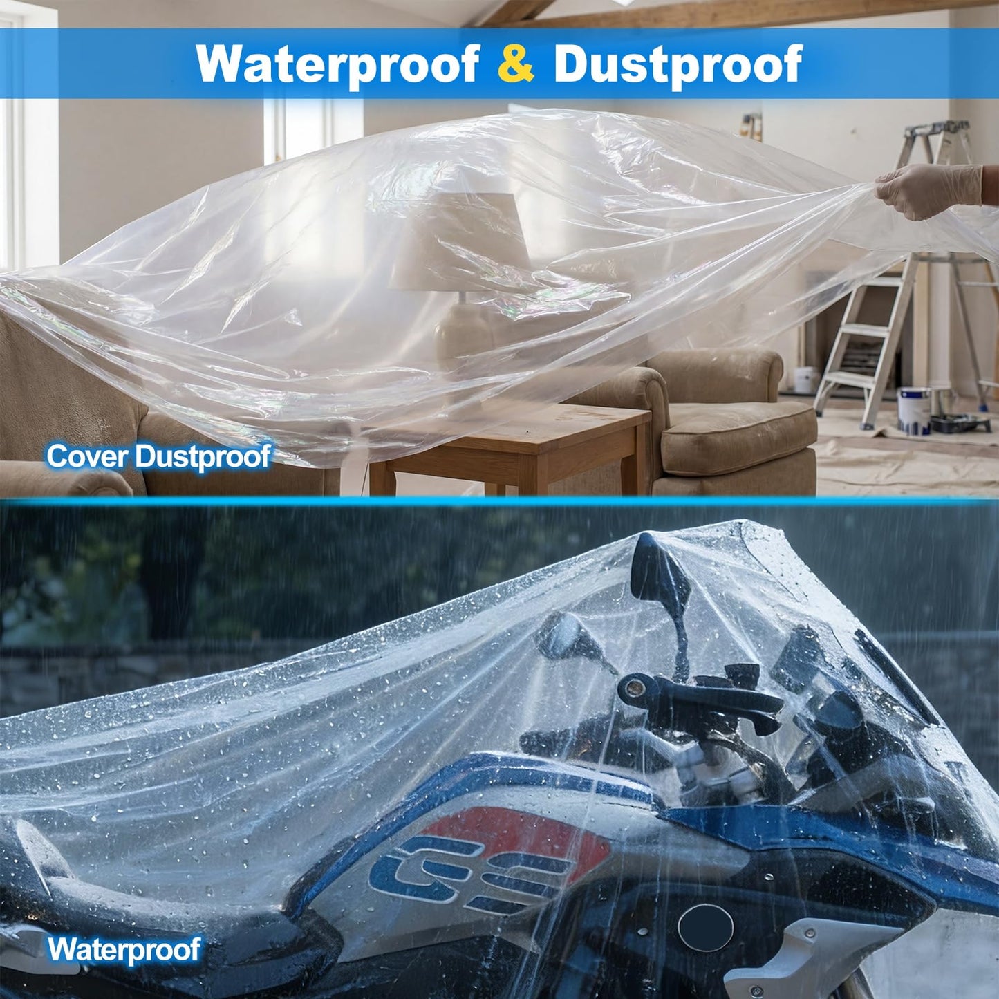 6 Pack Premium Plastic Drop Cloths for Painting 9x12ft, Waterproof & Dust-Proof Painters Plastic Drop Cloth, Disposable Plastic Paint Tarp for Home Renovations & DIY Projects