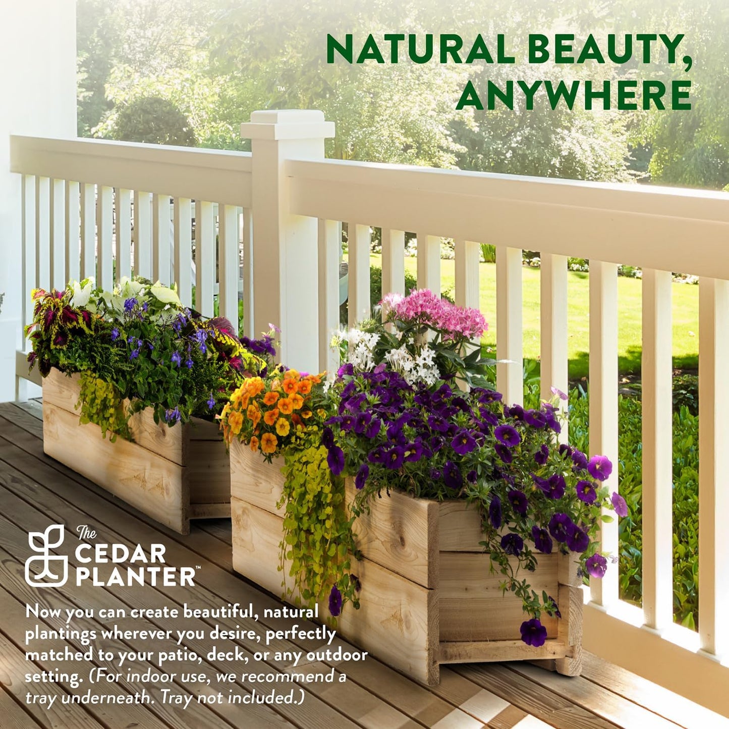Greenes Fence Cedar Wood Planter Box with Rail Mount Brackets, 21" x 11" x 7" (2-Pack) - Made in USA with North American Cedar
