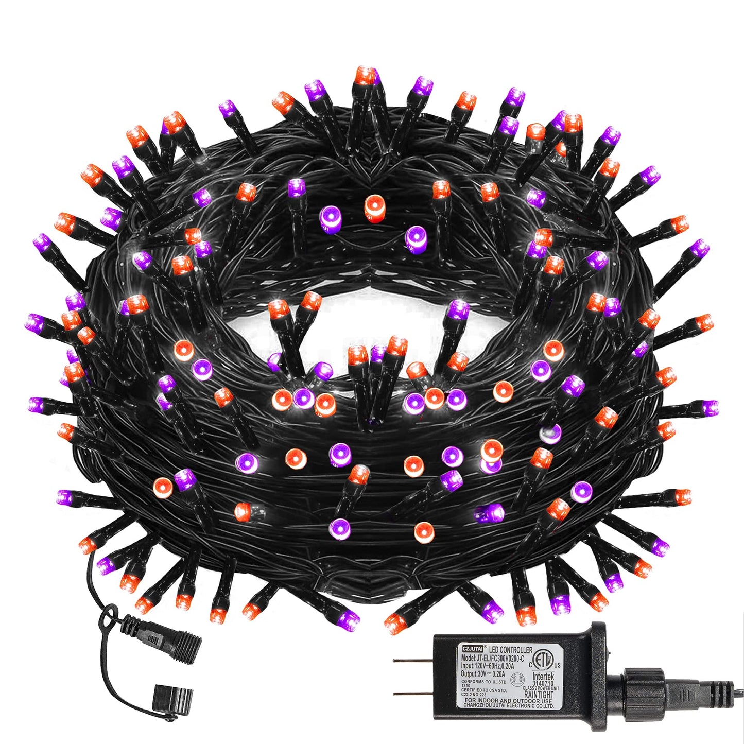 Dazzle Bright 300 LED String Lights, 100FT, Purple & Orange, 8 Lighting Modes, Halloween Decorations, Model HB-300COI