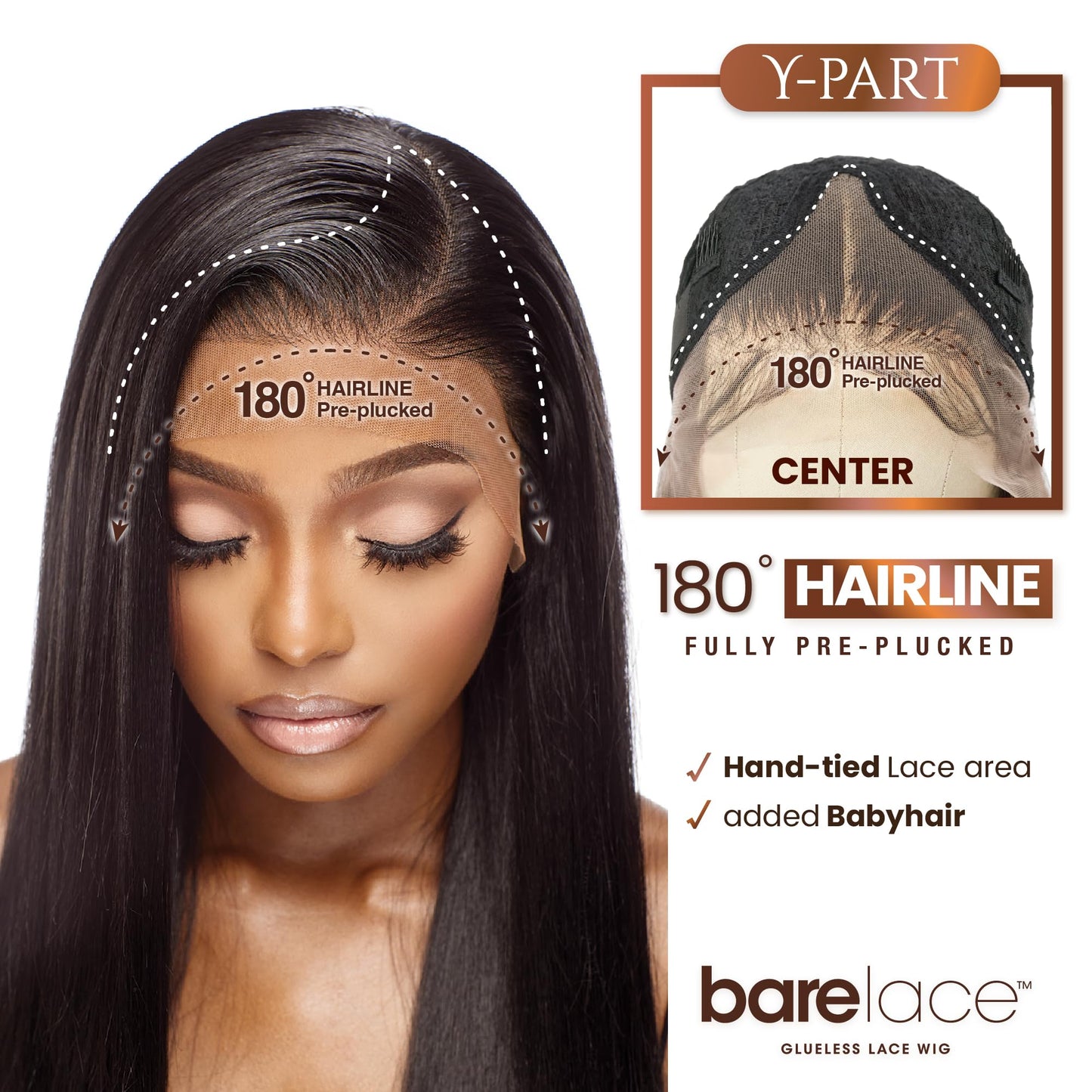 Sensationnel Bare Lace Ypart Lacewigs - Casia Lacefront Glueless Synthetic 180 Degree Preplucked Hairline (1B OFFBLACK)