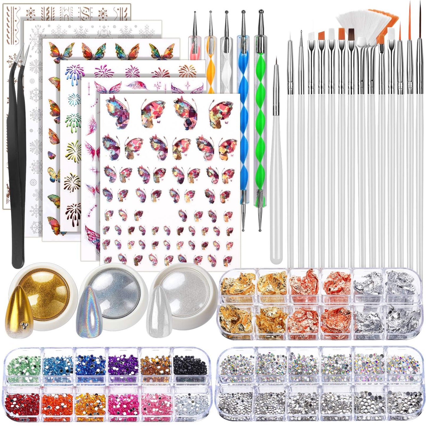 FANDAMEI Nail Decorations For Nail Art, Nail Art Kit, Nail Design Kit, Nail Brushes, Rhinestones For Nails, Nail Stickers, Pearl