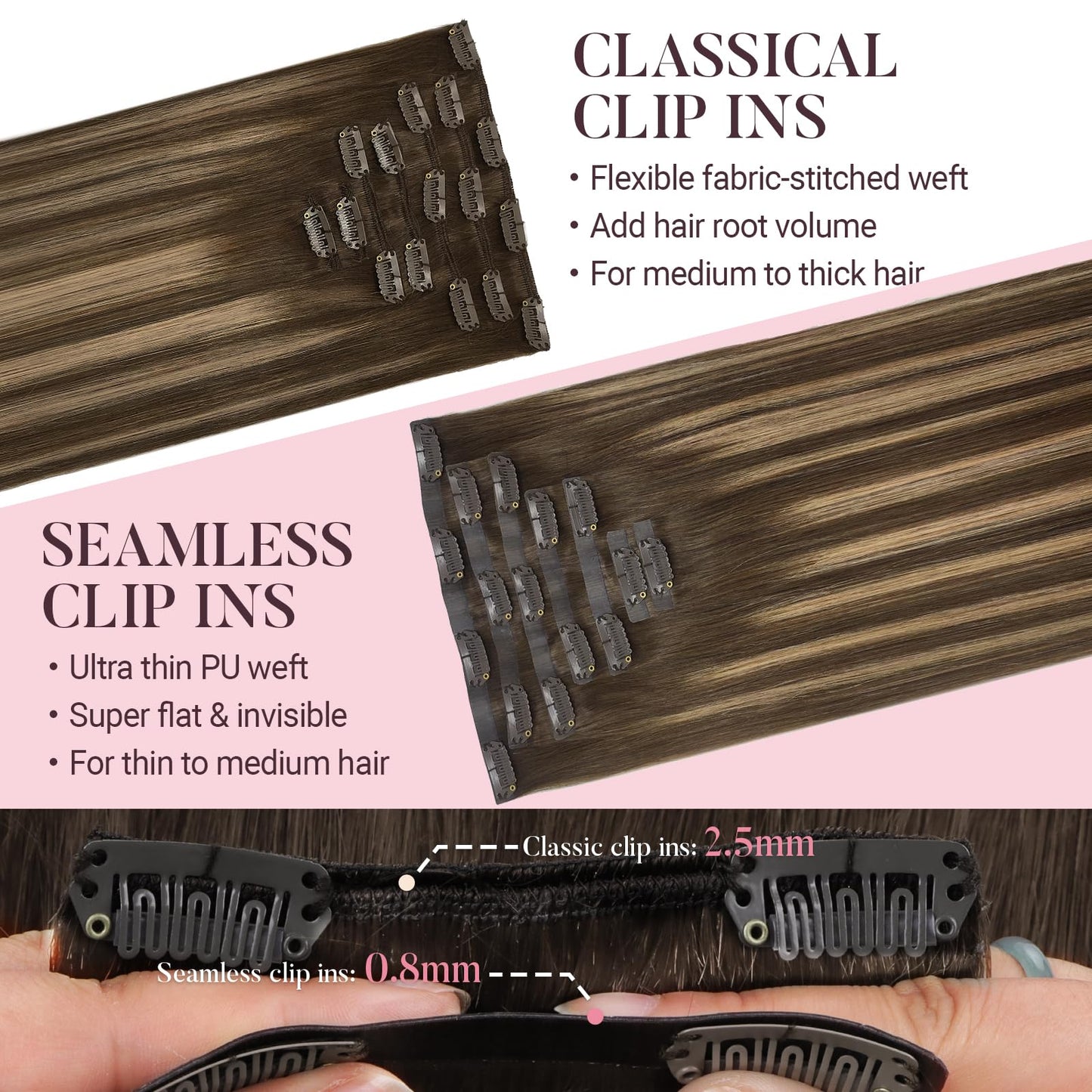 Seamless Hair Extensions Clip in, 7pcs 110g Balayage Chocolate Brown to Caramel Blonde 22 Inch, MAXITA Remy Clip in Hair Extensi