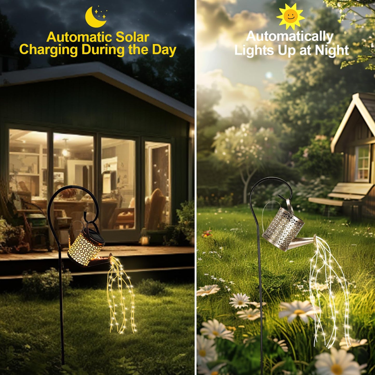 ZKLiLi Solar Watering Can with Cascading Lights, Waterproof Garden Decor, Model ZKLILI-01, Colourful